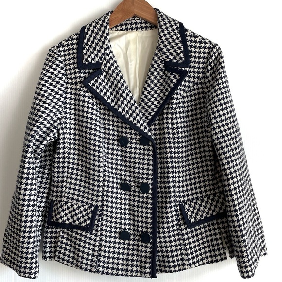Vintage Stylish Houndstooth blazer Jacket ladies workers union navy and white - Picture 1 of 10